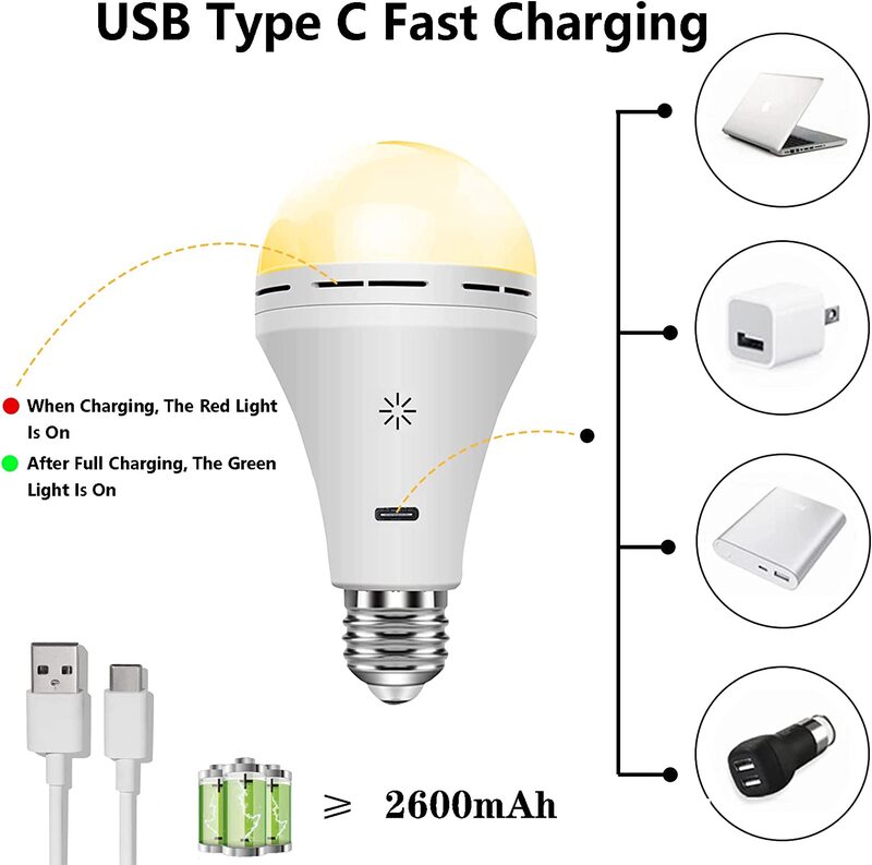 USB-C 충전식 원격 제어 전구, 타이밍 터치 디밍 야외 캠핑 전구 램프, 배터리 비상 전구, 텐트 조명, 5V A60, 신제품