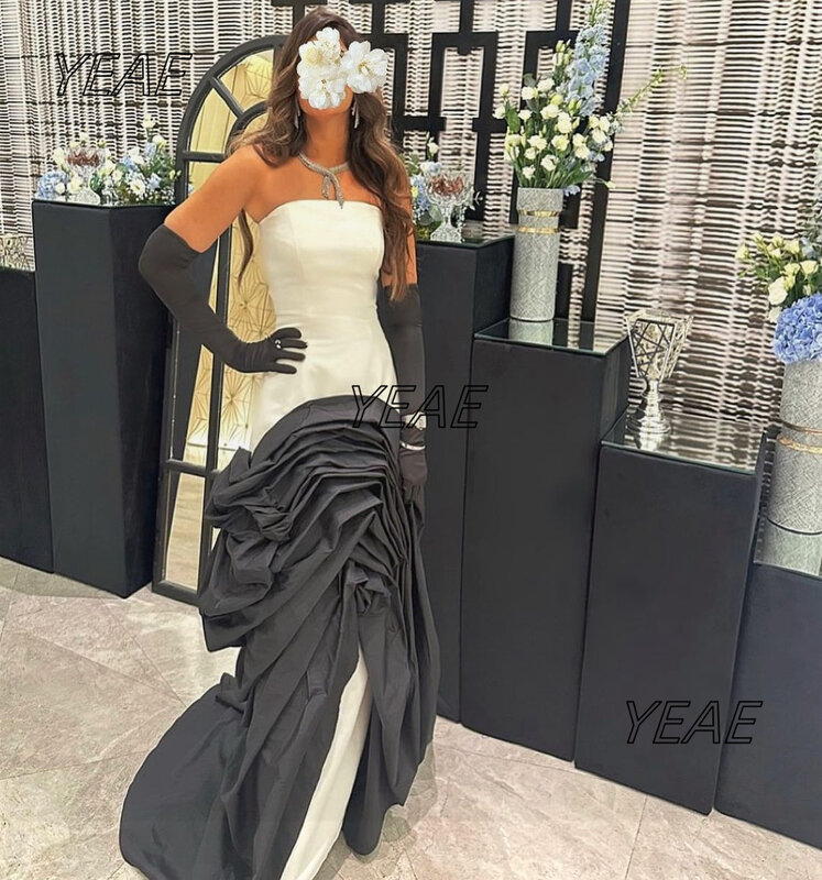 Santorini Vestidos De Gala Mujer Strapless Zipper Back Prom Dresses Contrast Color Saudi Arabia Women Wear Evening Party Dress