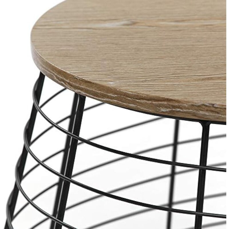 โต๊ะกลางสีน้ำตาล23.6D x 23.6W x 19.7H สำหรับห้องนั่งเล่นเก้าอี้สีดำด้านโครงลวดโต๊ะกาแฟเฟอร์นิเจอร์รับประทานอาหาร