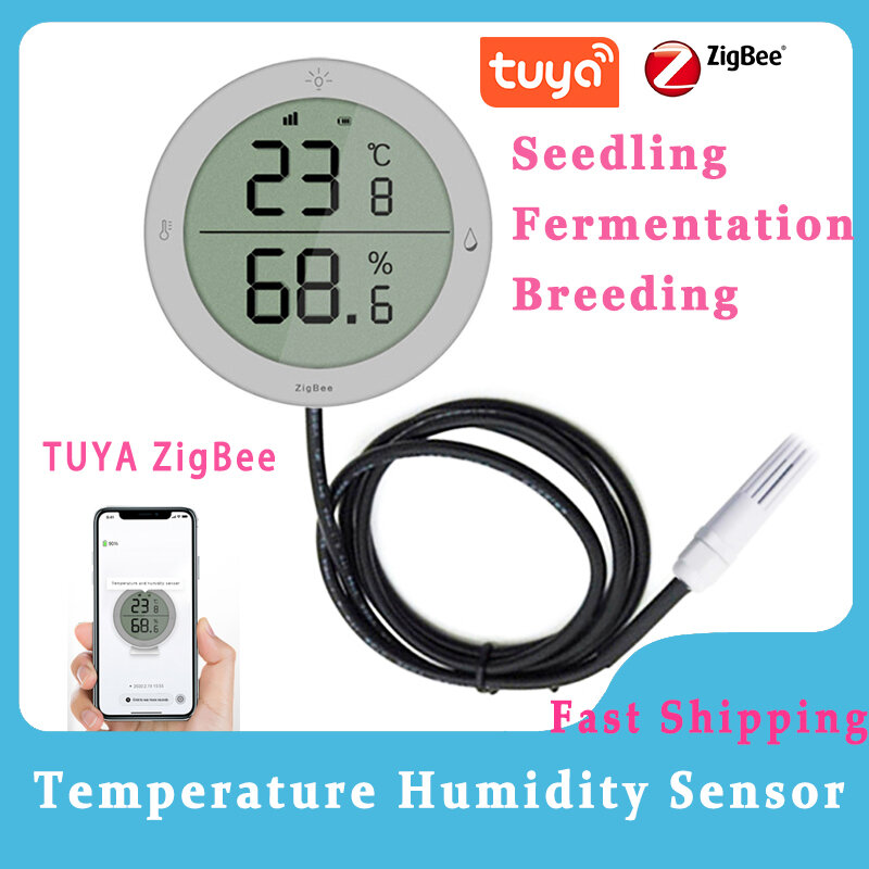 ZigBee Smart Temperature Humidity Sensor Wire Probe High Precision Alexa Google Seedling Fermentation Breeding Tuya Smart Life