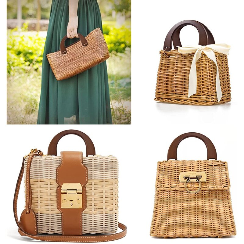 Manici per borse in legno a forma di U da 4 pezzi per borse da spiaggia fatte a mano manici per borse in paglia accessori di ricambio
