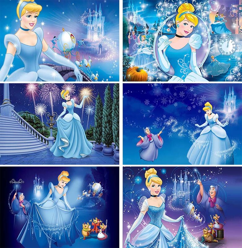 Студийный фон для фотосъемки с изображением Принцессы Диснея Золушки мечтательного синего платья для дня рождения
