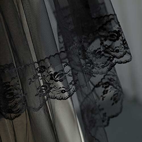 Black Lace Veil Wedding Vintage Veil Halloween Tulle 2 Tiers Costume Cosplay with Iron Comb