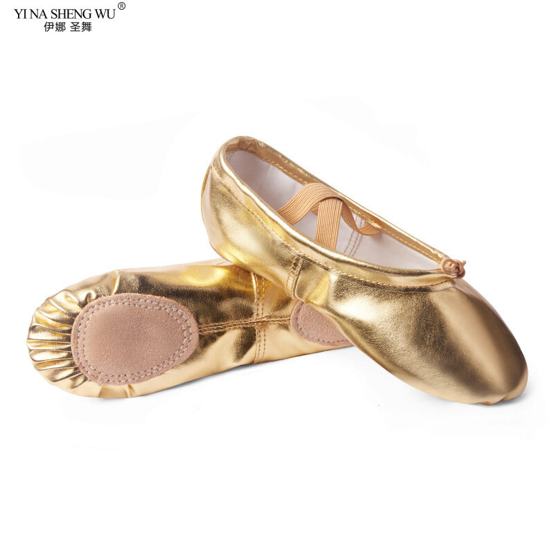 Zapatos de baile de suela suave para niños, zapatos de lona de cuero PU, zapatos de garra de gato para Yoga, zapatos de baile de Ballet dorados y plateados, venta al por mayor
