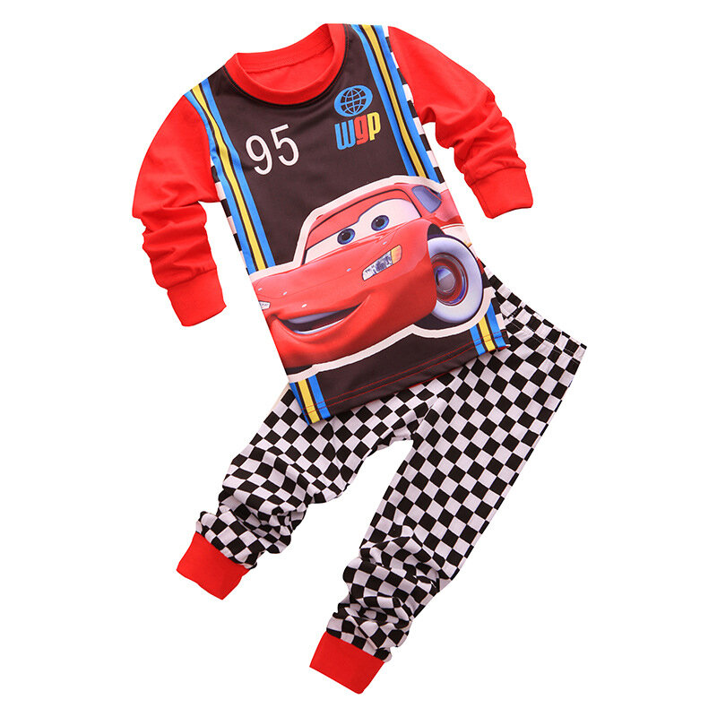 Conjuntos de pijama infantil, camiseta de manga comprida e calça pijama relâmpago Mcqueen, roupas infantis de algodão, 95 carros, bebês meninas e meninos