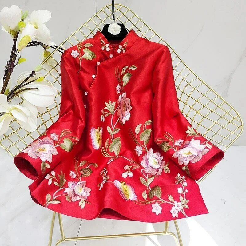 Tang Suit Shirt stile nazionale tradizionale elegante ricamo donna camicetta Vintage cinese Plus Size 4XL top Hanfu femminile allentato