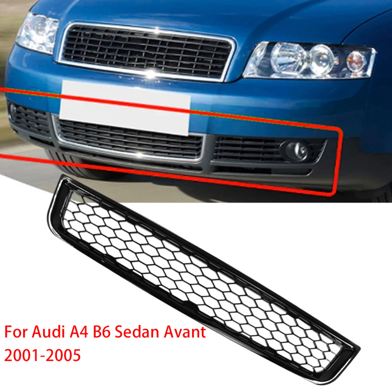 Carro dianteiro pára-choques luzes de nevoeiro Grille Cover, Lower Honeycomb malha Net, ABS, preto, Audi A4, B6, Sedan, 2002, 2003, 2004, 2005, 8E0807647