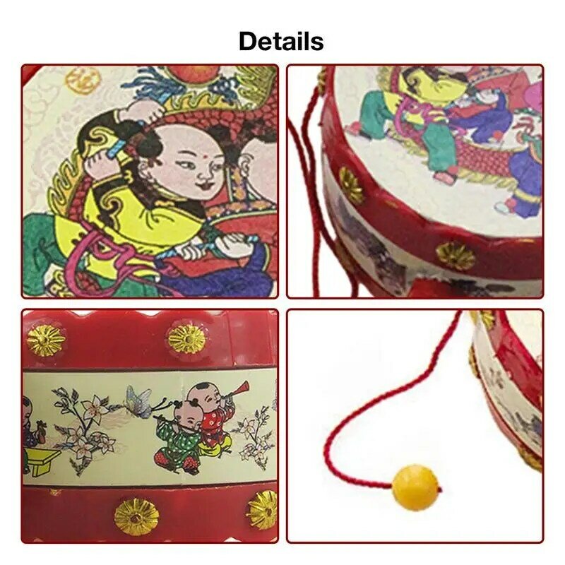 Rattle Drum Chinese Traditional Baby Rattle Friendly PP Sound Loud And Safe Auspicious Drum Baby Sleeping Toy Rattle Drum Toy