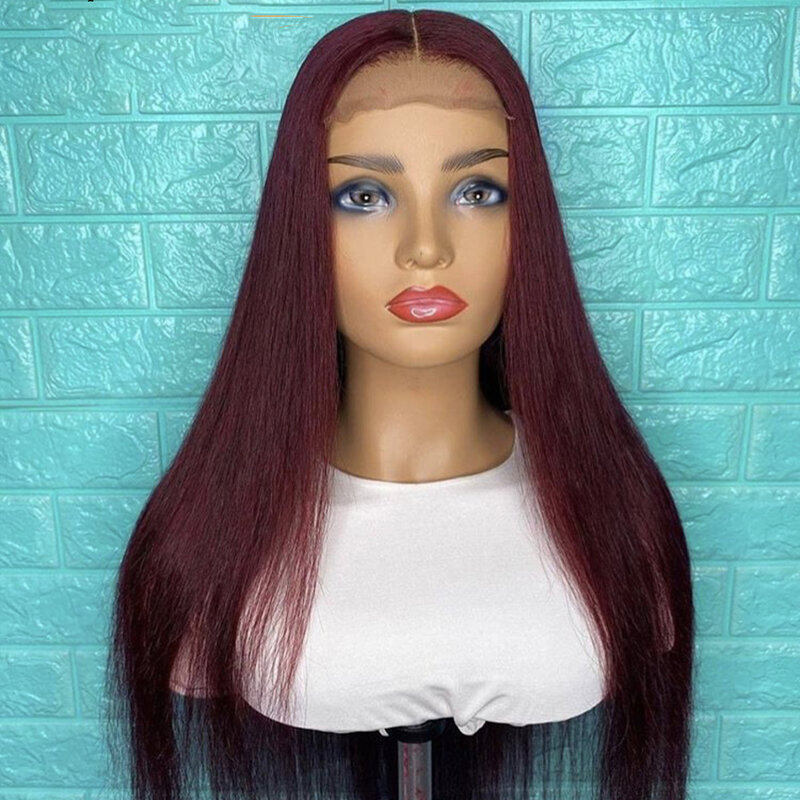180%density straight wig Women wine red 26inch Lace Front Wigs free part Comfortable to we Natural hairline With Baby
