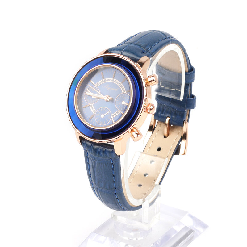 Reloj de pulsera de lujo para mujer, relojes de acero con tres ojos, reloj de cristal azul, 2022