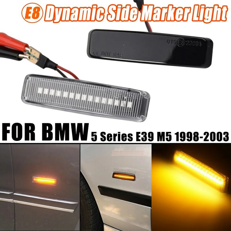 Led Dinamis Sinyal Giliran Lampu Penanda Sisi Fender Berurutan Lampu Blinker Indikator Hiasan Penutup untuk BMW 5 Series E39 1995-2003 M5