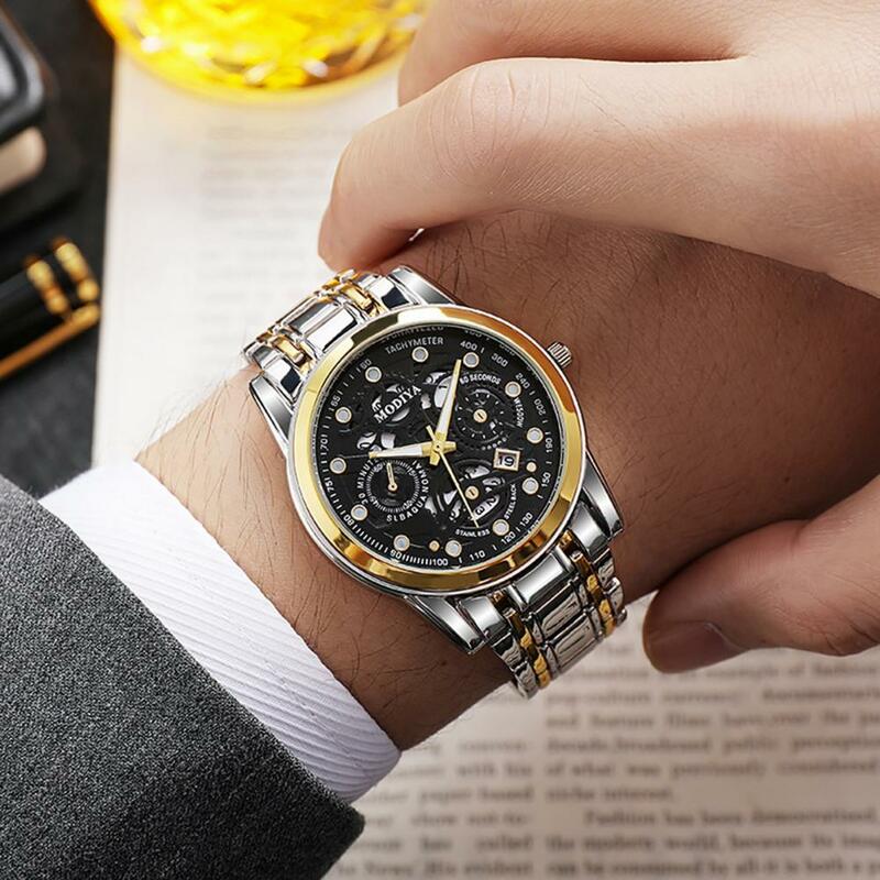 Kreatives Design Uhr exquisite Herren Quarz Armbanduhr mit Nachtlicht Datum Anzeige hochpräzise Legierung Armband formell für Männer