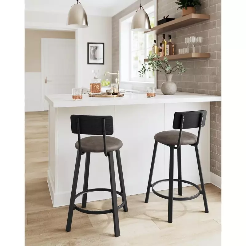 Bar Stools Chair 29.7-Inch Barstools With Back and Footrest for Dining Room Kitchen Counter Simple Assembly Café Furniture