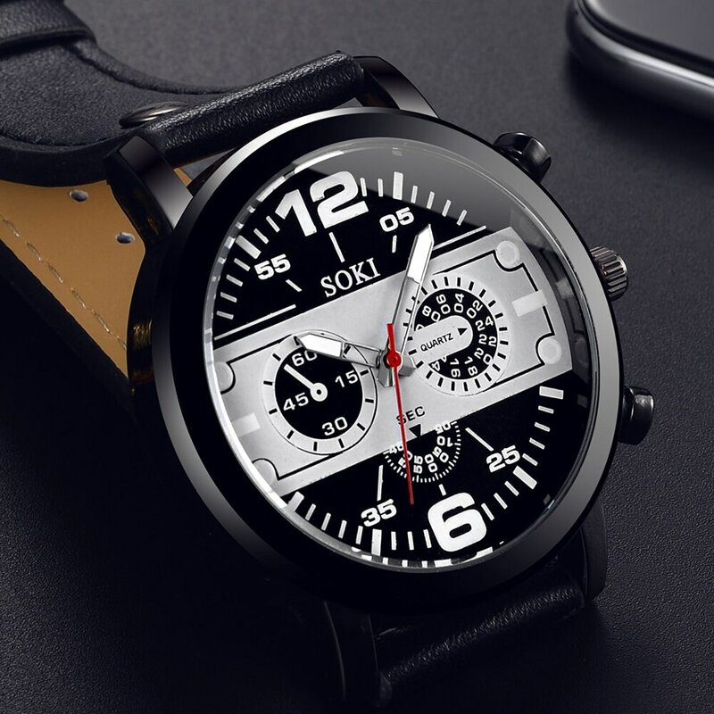 Relógio de pulso com pulseira de couro masculino, relógio calendário, relógios esportivos, moda de luxo, marca superior, 2023
