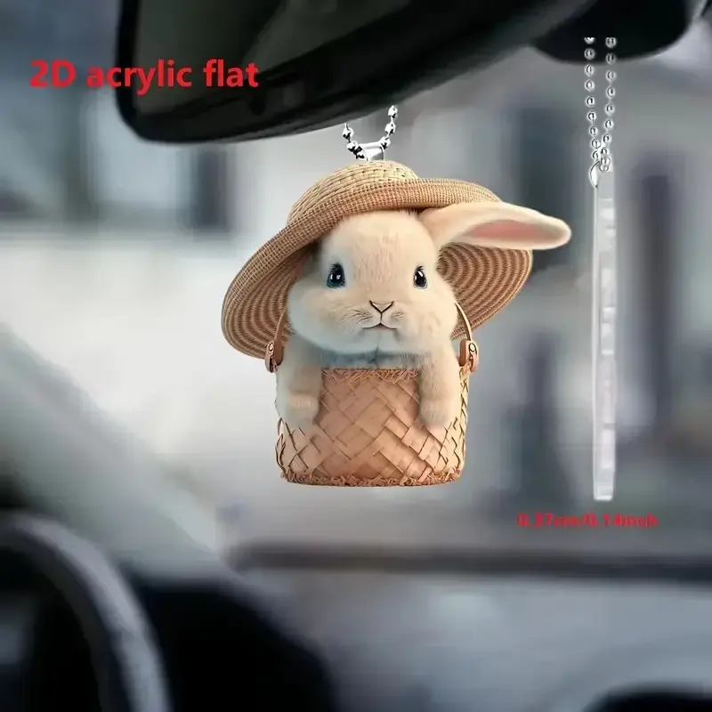 2D Акриловый милый кролик, Автомобильное зеркало заднего вида, декоративная подвеска, брелок для сумки, подвеска для украшения дома