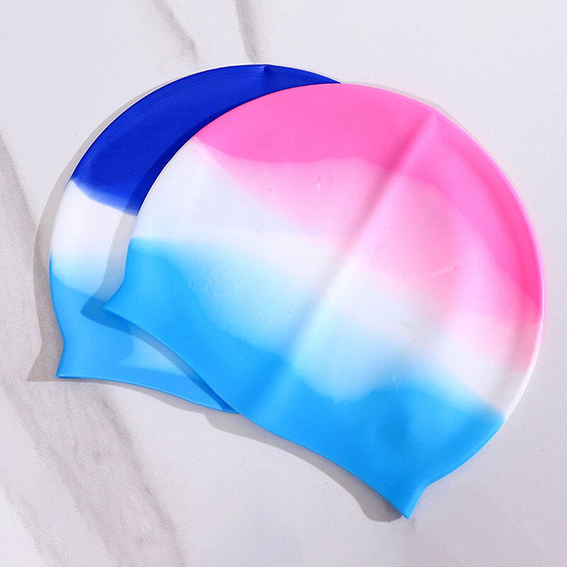 Silicone Adult Waterproof Swimming Cap Gradient Color Dry Hair Swim Cap for Men Women Protect Ears Swim Hat Swimming Accessories
