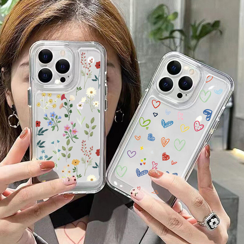 Flower Love Soft Silicone Phone Case For iPhone 15 14 13 12 11 Pro Max XS X XR 7 8 Plus Transparent Shockproof Bumper Back Cover