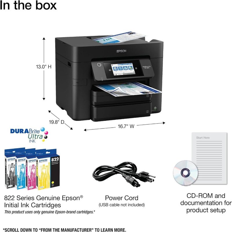 Imprimante tout-en-un sans fil WF-4830 Workforce Pro avec impression recto-verso automatique, copie, numérisation et télécopie, ADF 50 pages