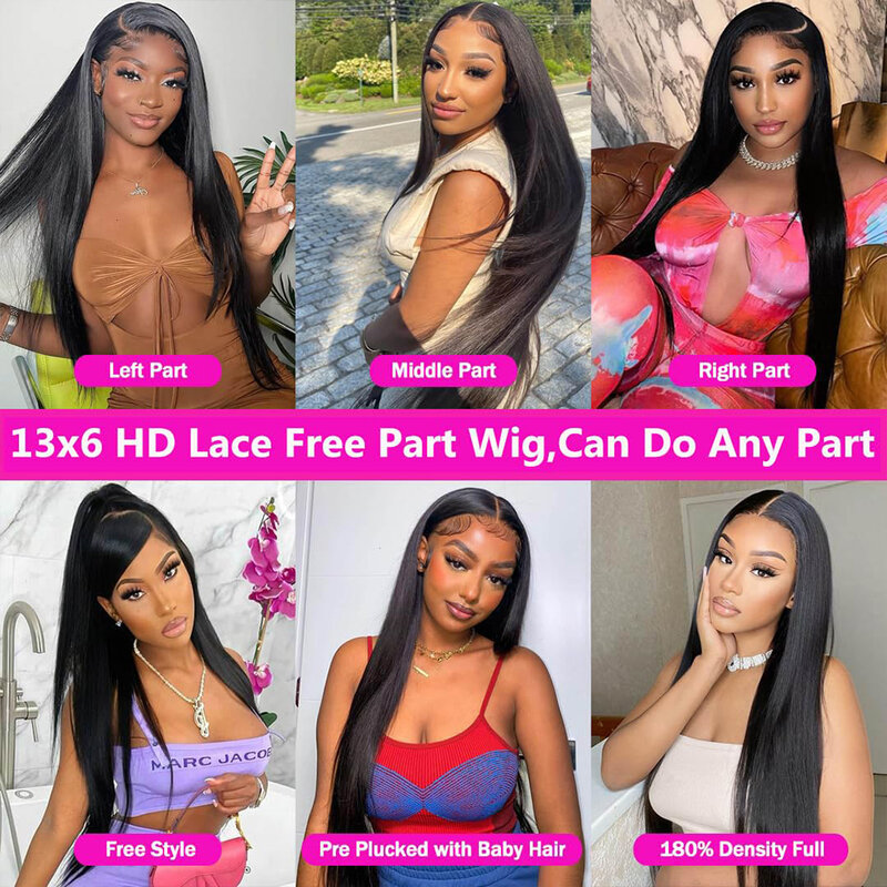 Glueless Wig 180 Density Straight 13x6 HD Lace Frontal Wigs For Women Pre Pluckced Brazilian 13x4 Lace Front Wig Human Hair