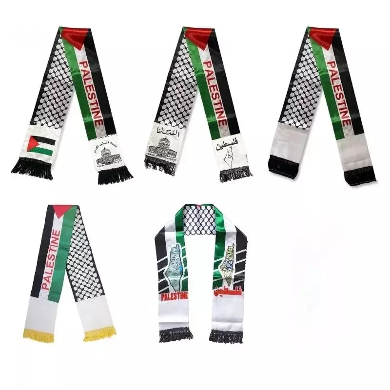 Bufanda de doble cara con estampado de la bandera de Palestina, pañuelos de satén del Día Nacional de la bandera de Palestina de 14x135cm