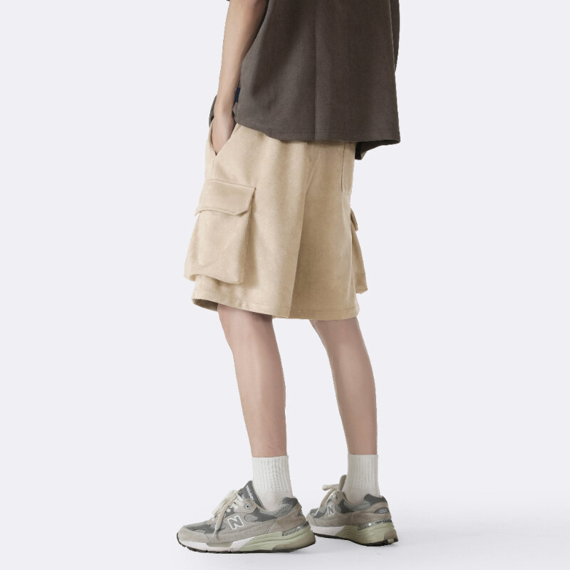 Cargo Shorts Men Fashion All-match Daily Summer Pockets Knee-length Breathable American Style Handsome Simple Solid Streetwear