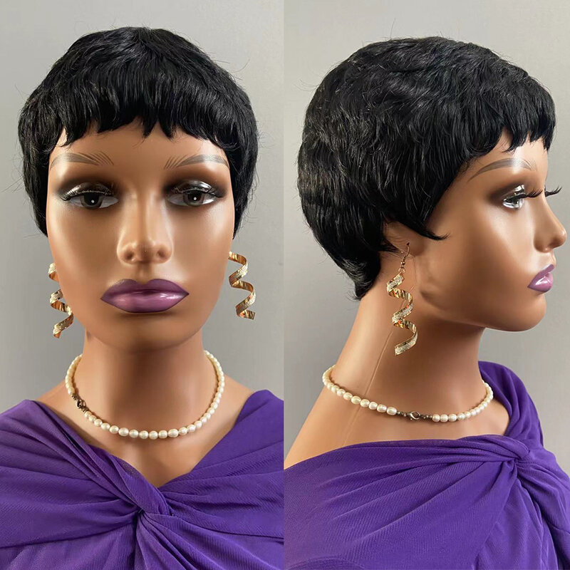 DreamDiana New 100% Human Hair Short Wigs 4 Inch Jet Black Bob Machine Made Wigs Malaysian Hair Pixie Cut Short Wigs For Women