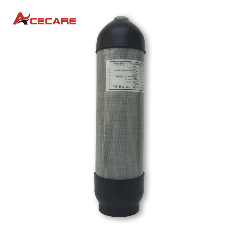 ACECARE-cilindro de fibra de carbono CE 3L, 4500Psi M18 * 1,5, tamaño de rosca con protecciones de goma