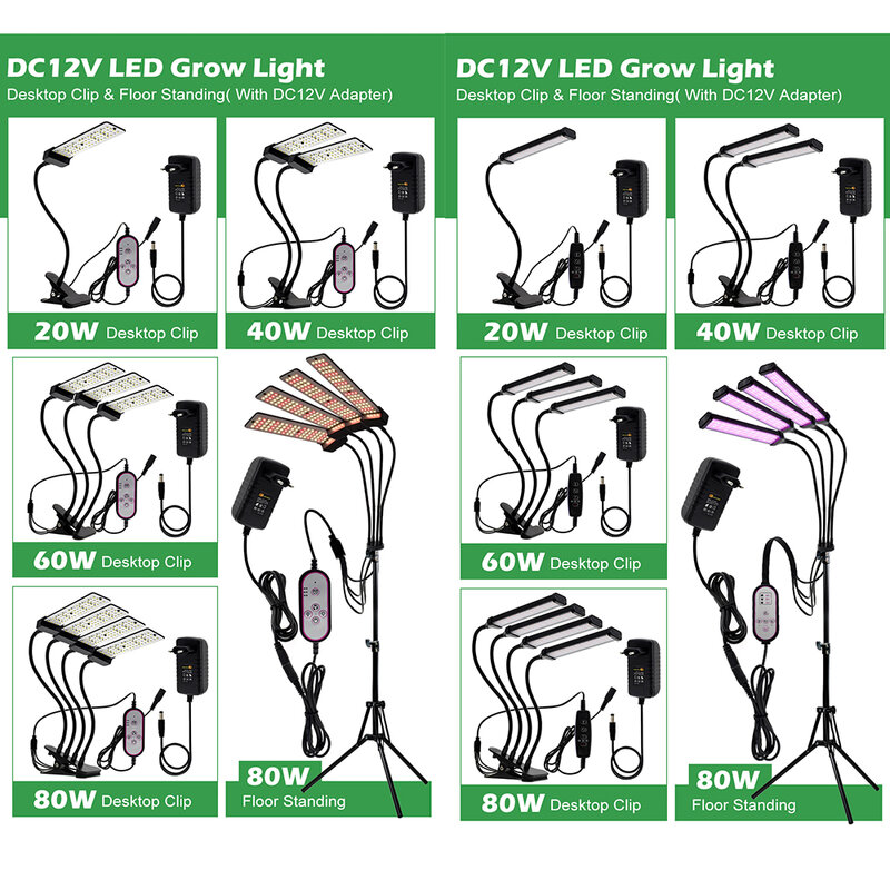DC12V 풀 스펙트럼 LED 식물 성장용 조명, 20W 40W 60W 80W SMD2835 온실 텐트용 디밍 가능 타이밍 피토 램프