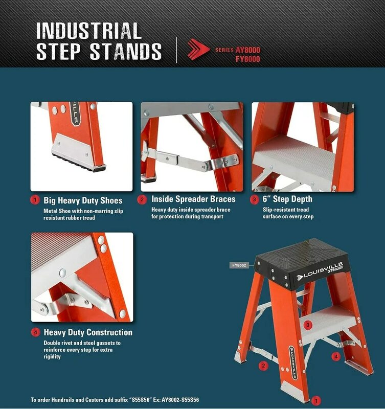 Louisville-escalón de fibra de vidrio FY8002, soporte de 2 pies con capacidad de carga de 300 libras, clasificación de servicio tipo IA, 2 pies, 300 lb, naranja