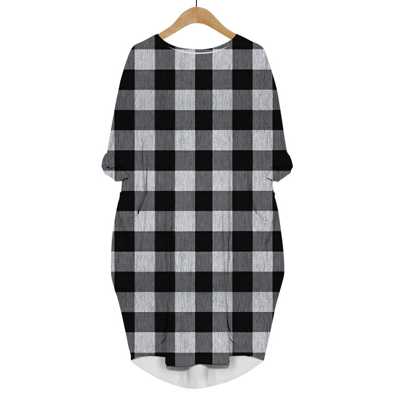 Cloocl Mode Frauen Kleid Gitter Spleißen 3d gedruckt Langarm Röcke weibliche Streetwear Harajuku Frauen Taschen kleider