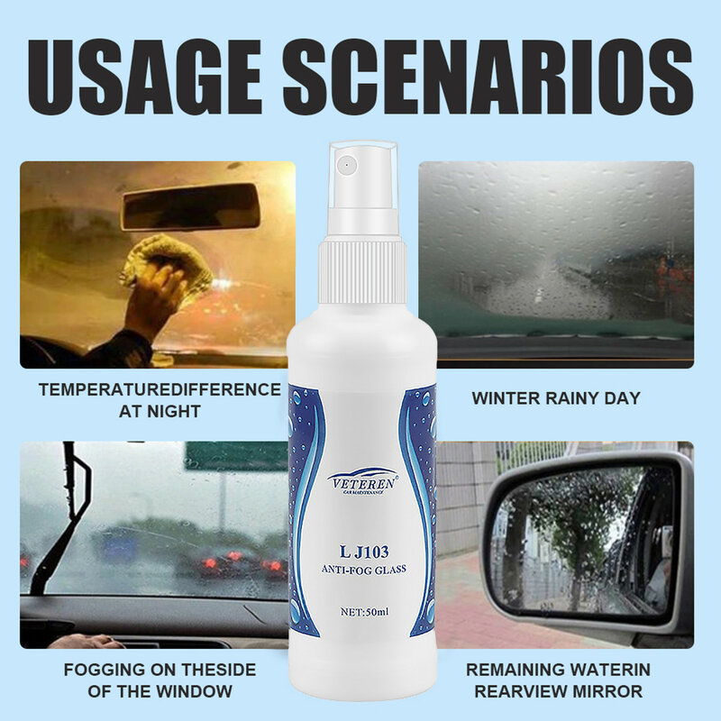 50ml carro anti-nevoeiro agente à prova drainágua à prova de chuva anit nevoeiro spray auto carro janela de vidro banheiro limpeza ferramenta manutenção