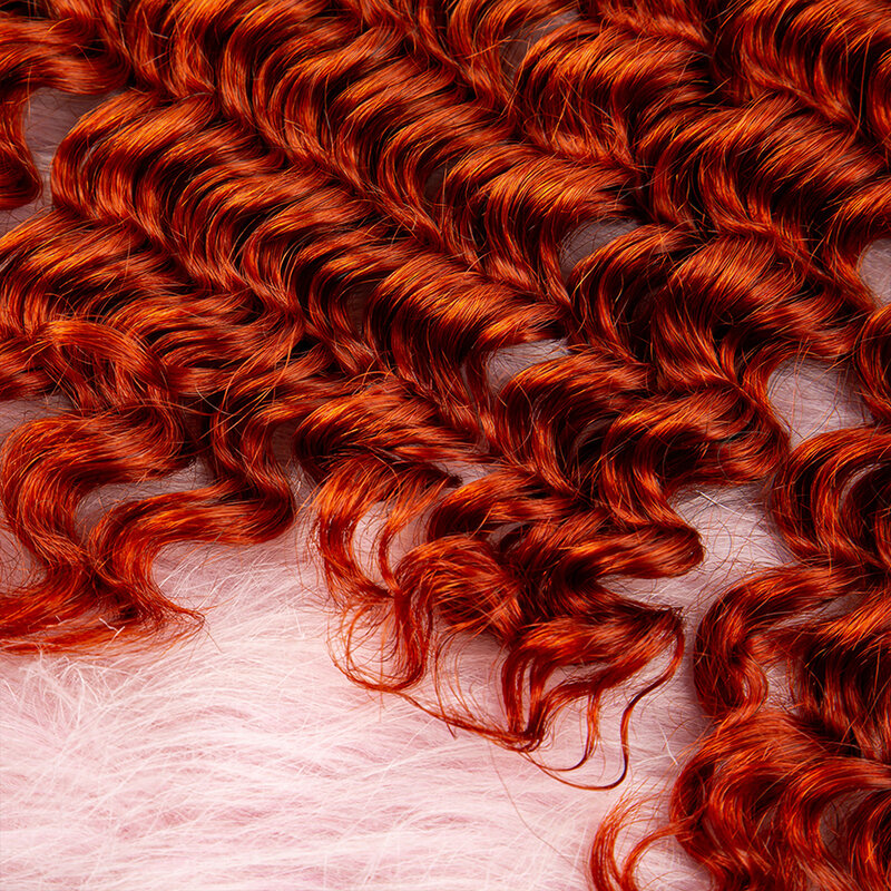 CUBIC-Pacote do cabelo humano, onda profunda, trama dobro, onda encaracolada, pacote brasileiro do cabelo humano, 28 dentro, #350, cor alaranjada queimada