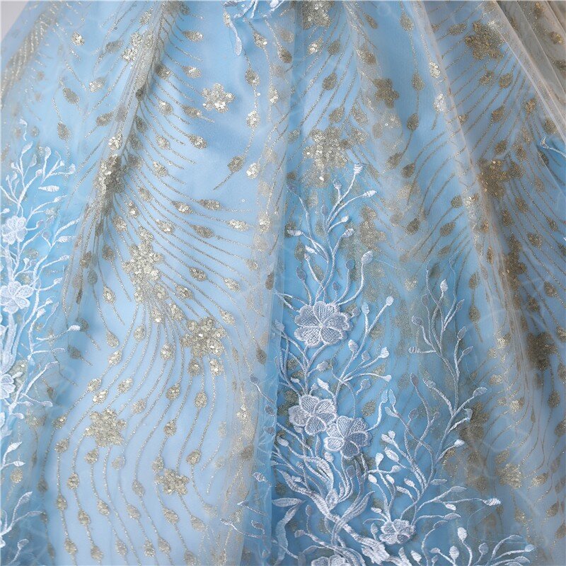 Robe de soirée en dentelle bleu clair, à épaules dénudées, luxueuse robe de bal à paillettes, grande taille