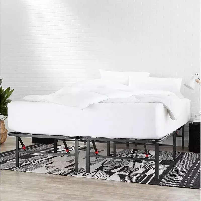 Podstawy składane metalowe łóżko z pełnymi bokami rama z konfiguracją bez narzędzi, wysoka na 14 cali, solidna stalowa rama, bez sprężyny skrzynowej,