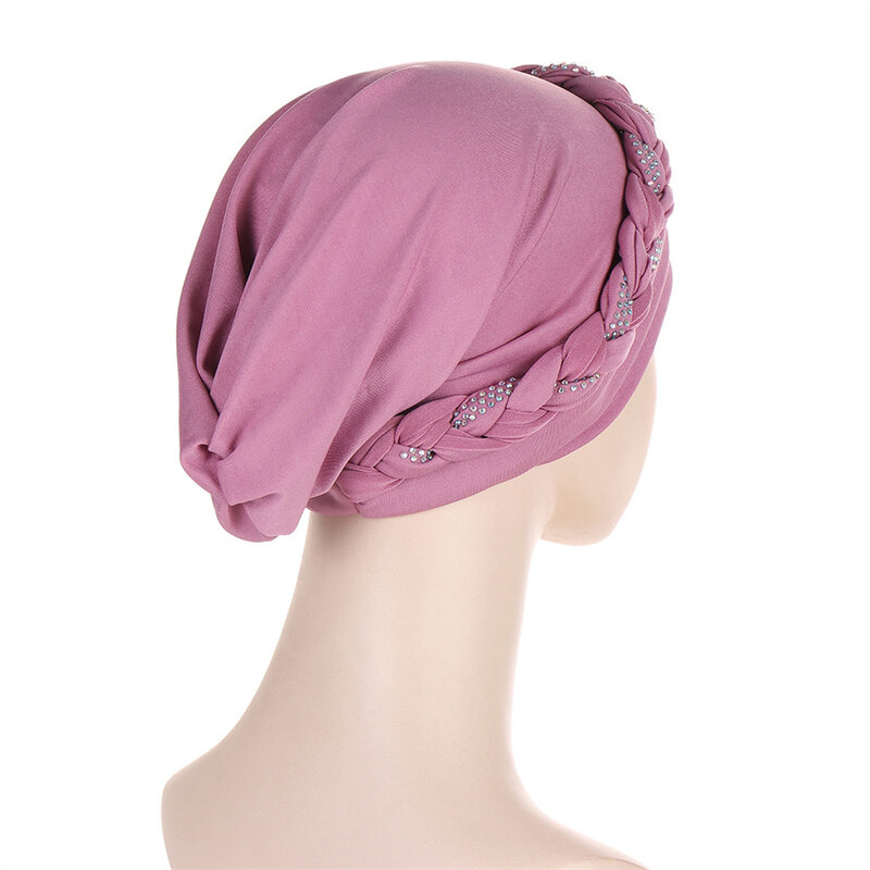 Mulheres muçulmanas bonés internos trançado bandanas hijab conforto moda turbante chapéu colorido cruz nó quimio chapéus cabeça vestindo turbante