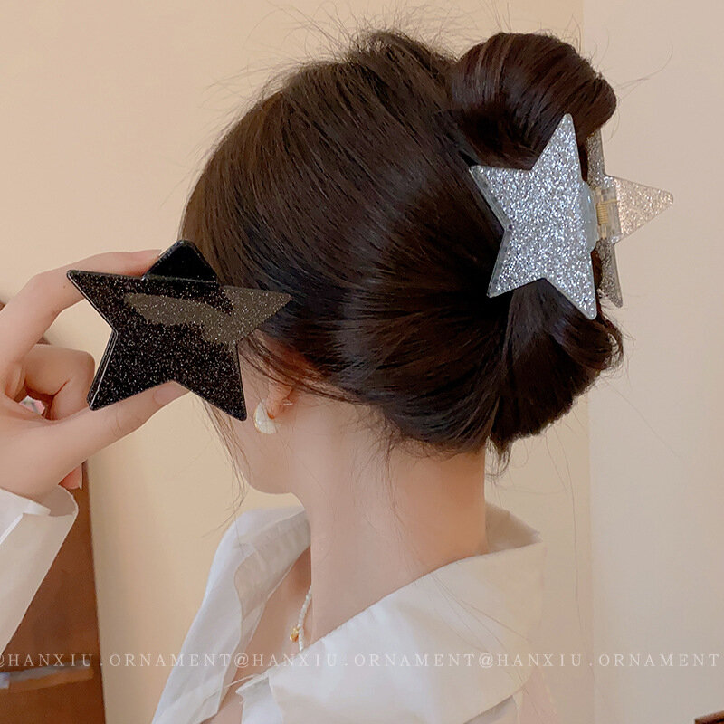 Pentagon Y2K modne włosy zapięcie typu klips duże błyszczące pięcioramienne gwiazdy akrylowe klipsy do rekina kwas octowy akcesoria do włosów dla dziewczynek