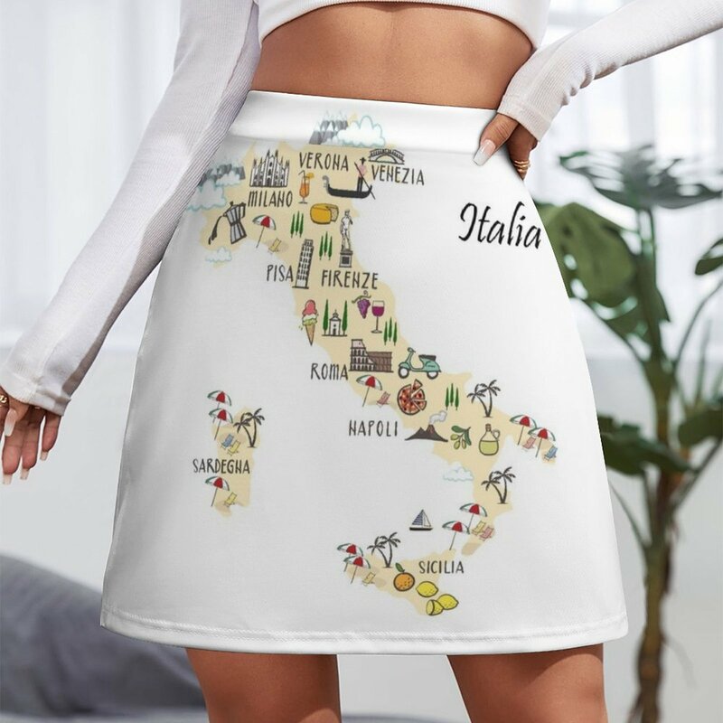 Mapa de viagem feminino minissaia, vestidos de verão, roupas femininas, Itália, estilo coreano, 2023