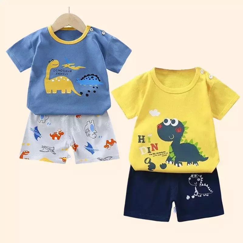 Conjunto de camiseta e shorts de algodão infantil, roupas de mãe e criança, roupas de bebê, terno infantil, 2 peças, verão