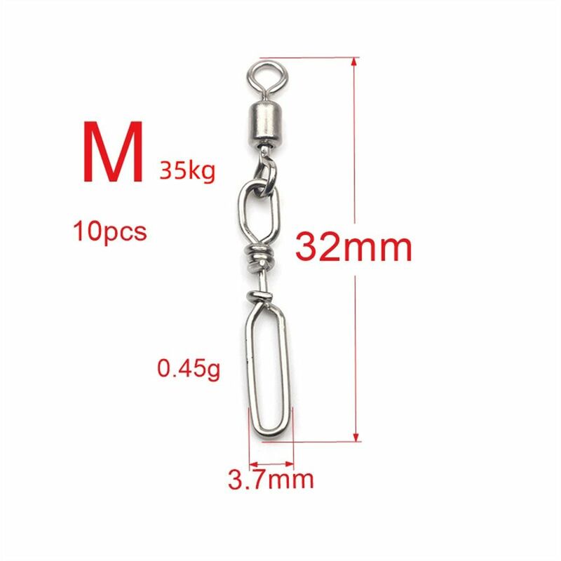 10Pcs Snap Rolling Fishing Swivels Stainless Steel Ball Bearing Fishing Connector Pin Heavy Duty High Strength Fishhook
