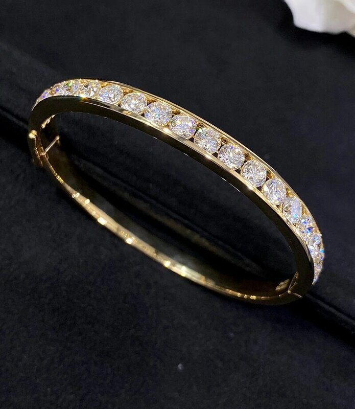 Luokend-brazalete de oro amarillo de 18 quilates para mujer, joyería de lujo con diseño brillante, diamante Natural Real de 100% quilates, 5,47