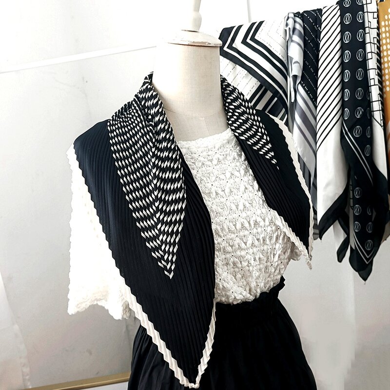 Bufanda plisada de satén para mujer, chal con arrugas, Hijab cuadrado, banda para el pelo, 70x70cm