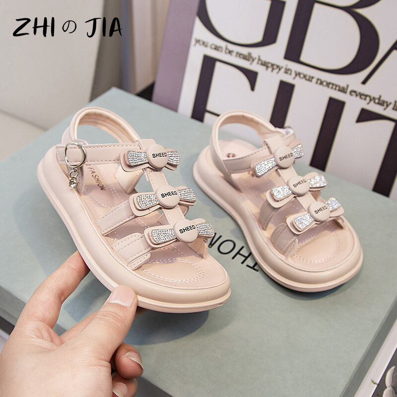 Summer New Girls Beach Sandals Hook and Loop Fastener Open Toe Sandals Big Kids Fashion Trend Shoes Outdoor Breathable Shoes