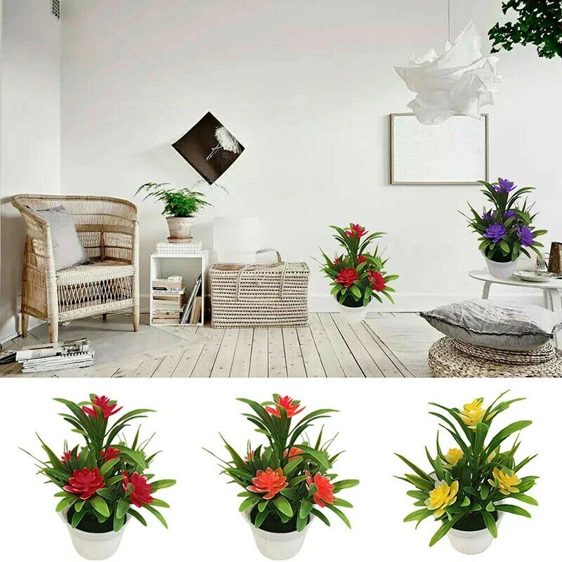Tanaman palsu bunga luar ruangan, bunga palsu dekorasi taman buatan dengan Pot 5 kepala