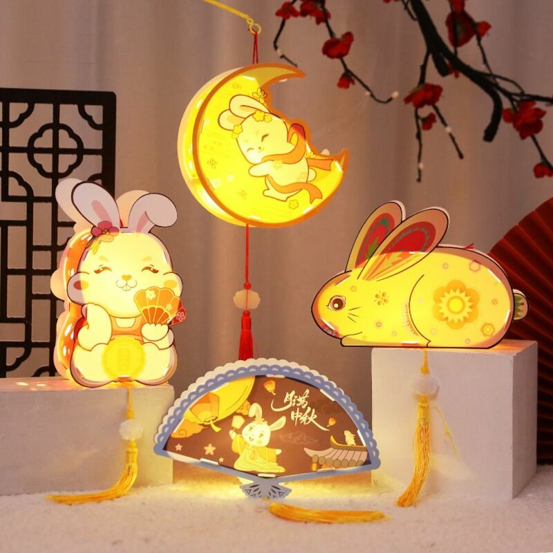 Lanterna de brilho de mão com enforcamentos, lanterna de brilho portátil, coelho brilhante bonito, festa artesanal, meados do outono