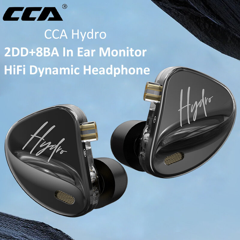 CCA Headphone Hydro HiFi, Headphone HiFi 8BA + 2DD Driver Hybrid 4 saklar penyetelan isolasi kebisingan di telinga earbud berkabel IEM dengan kabel bisa dilepas
