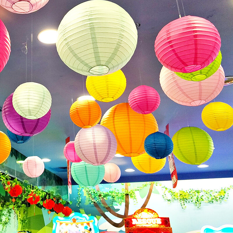 Linternas redondas de China para decoración de bodas, suministros de vacaciones, bola de papel, suministros de bricolaje, linterna, 10-15-20-25-30-35-40cm