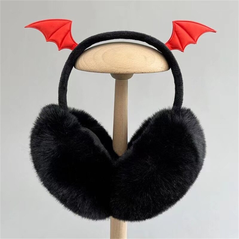 Cute Devil Theme Plush EarMuffs for Women and Kids Ear Warmer Headband for Winter Christmas New Year Gifts