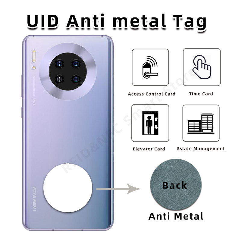 Anti Metal Mutável UID Tags, Cartões IC graváveis, Clone telefone mutável etiqueta, RFID Cartão de Controle de Acesso, Bloco 0 Sector, 13,56 MHz, 1K S50