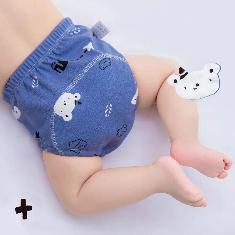 6 Layer Newborn Cartoon Baby Cotton Training Cloth Diaper Underwear Pant Reusable Washable Infant Nappies Child Learning Panties