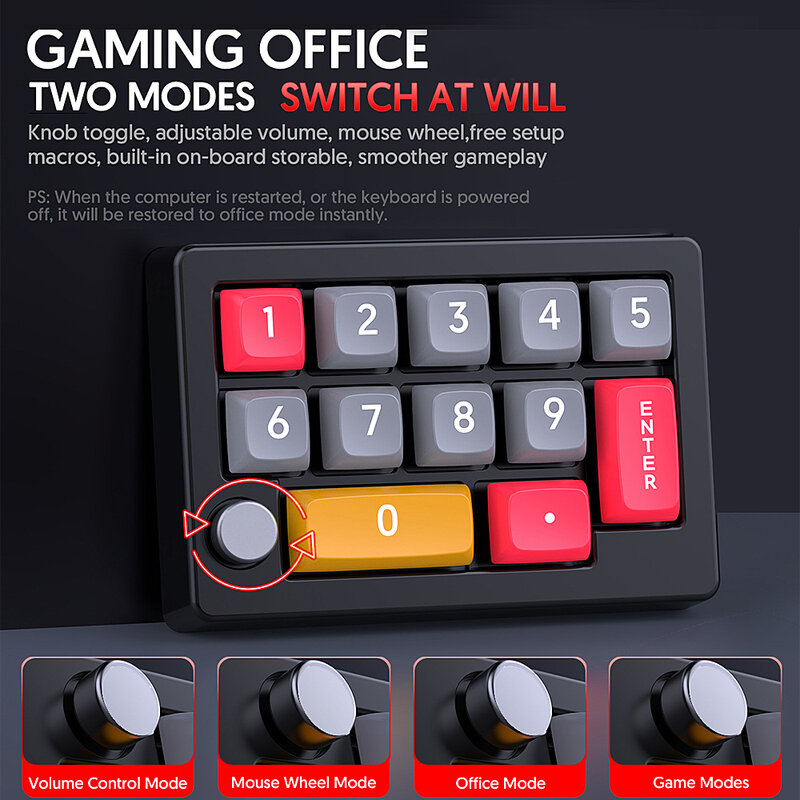 Programmable Macro Keyboard 13 Key Fully Hot Swappable Mechanical Mini Numeric Keypad Portable 7 Color RGB Light Gaming